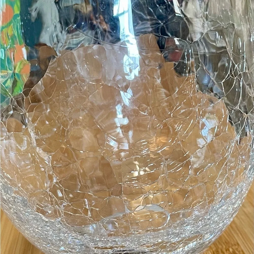Large crackle glass vase, very good condition, some tiny chips on the inside rim